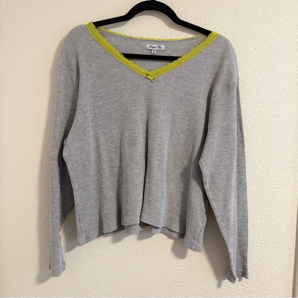 Plus Size Thermal Waffle Knit Long Sleeve Shirt with Lace - New Without Tags